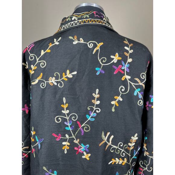 Life Style Black Floral Silk Blend Embroidered Long Sleeve Lightweight Jacket M - Picture 13 of 15